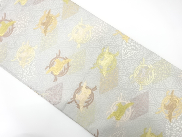 鴛鴦に花菱模様織り出し　袋帯